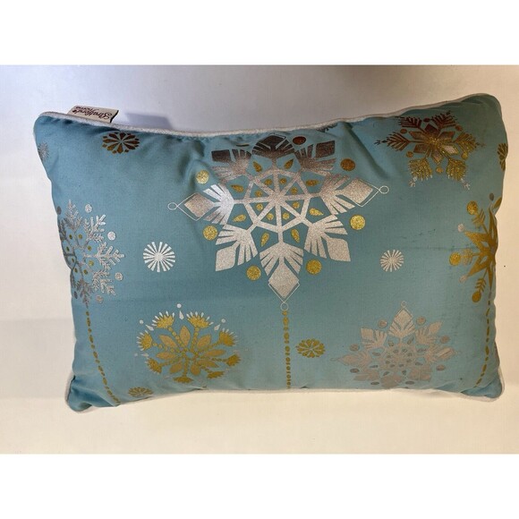 Christmas Throw Pillow. Silver/Gold Snowflakes‎ 19 x 12 1/2 - Picture 3 of 9